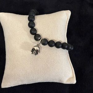 King Baby Studio Matte Black Bracelet with Silver Skull